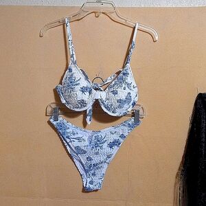 Floral Blue and White 2 Piece Swim Bikini